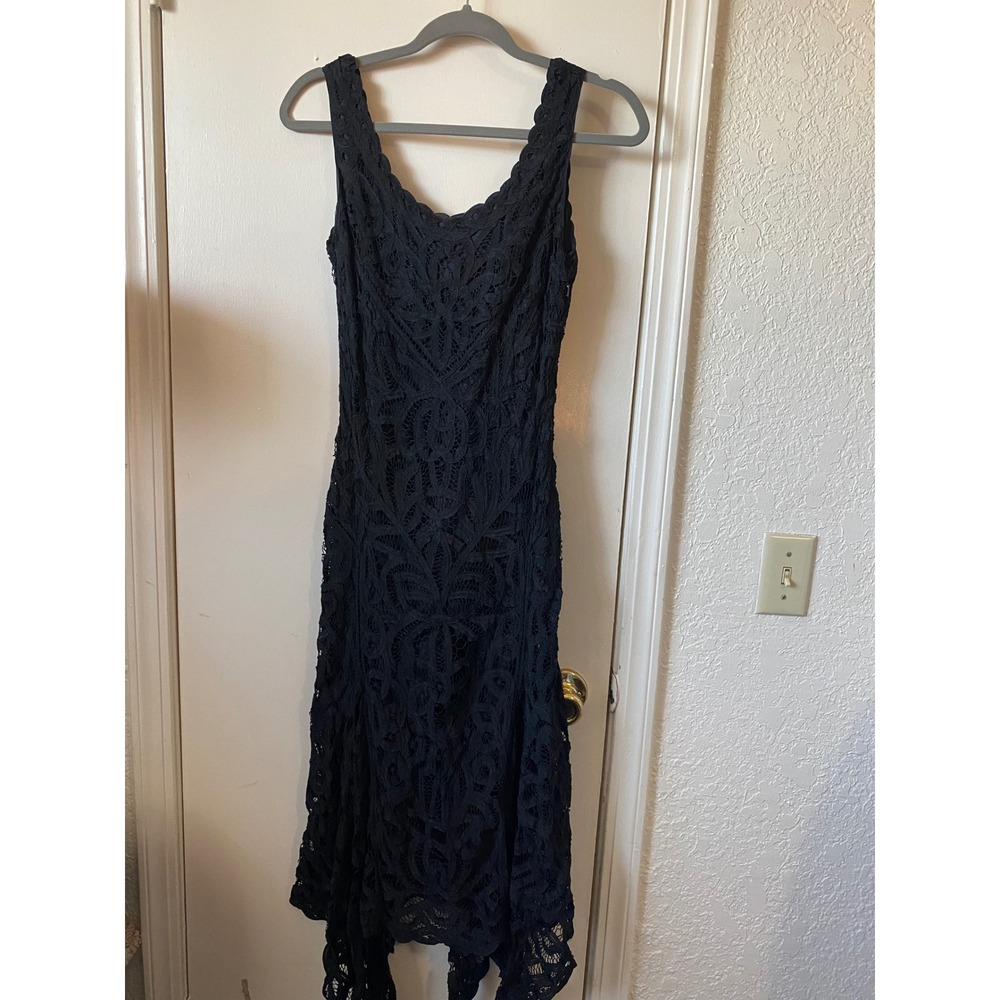 Cache Black Lace Dress Sleeveless Asymmetrical Hem Midi Goth Witchcore Y2K‎